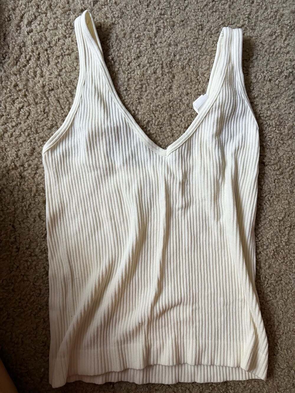 Aura Style SCT910 White Ribbed V-Neck Seamless Tank Top S/M